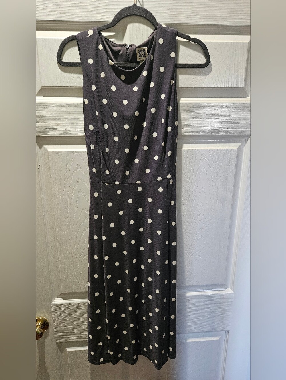 Anne Klein Gray Polka Dot Sleeveless Midi Fit & Flare Dress - Size 10